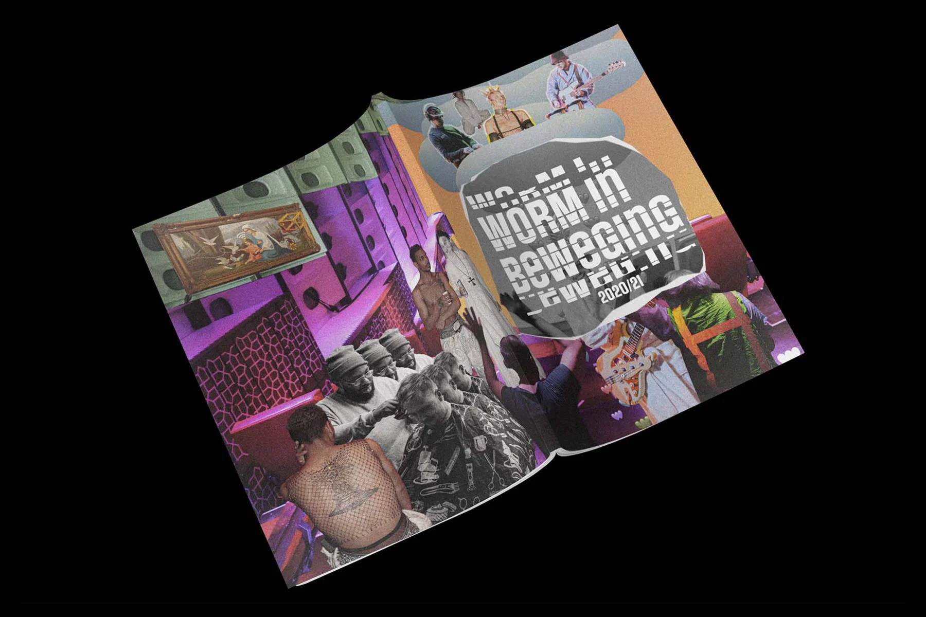 Cover of a magazine, shwoing a collage of a year of events within the WORM building.