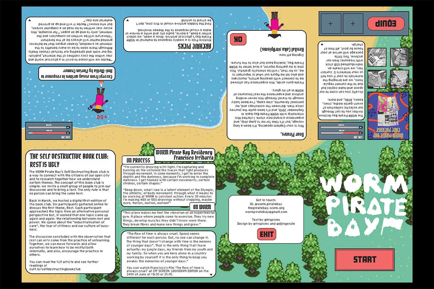 Fold-up zine for WORM Pirate Bay.