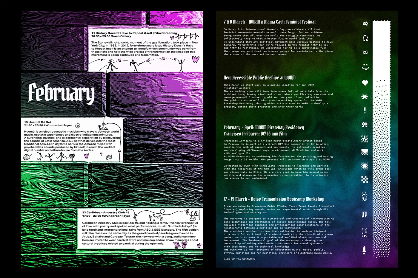 Monthly line-up posters for WORM Pirate Bay.
