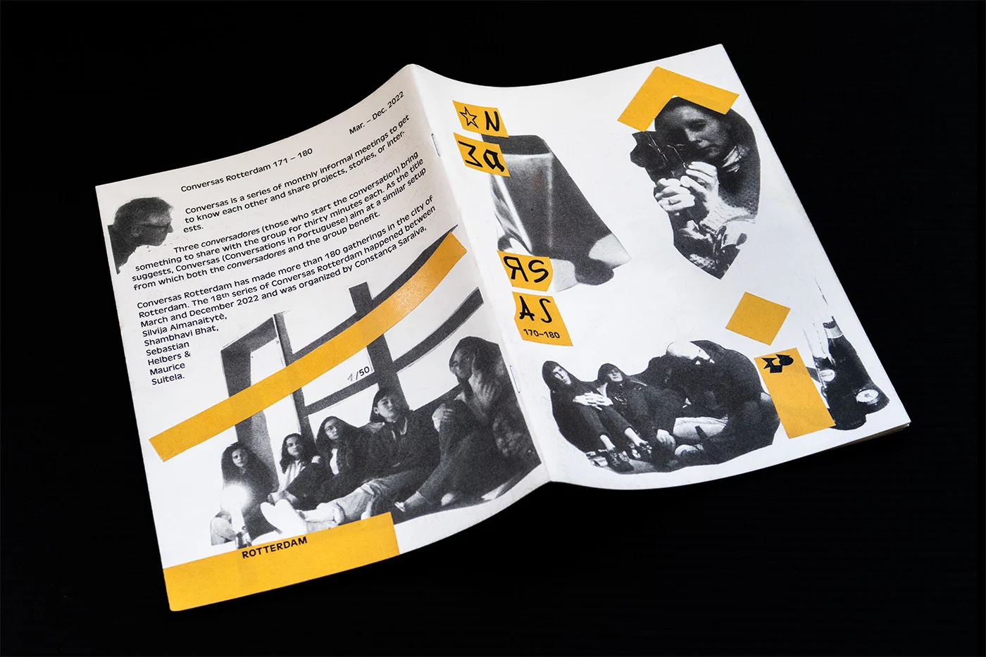 Cover and backside of magazine with yellow stickers on it.