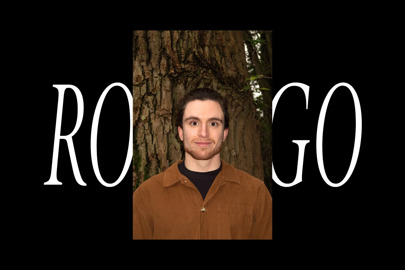 Video thumbnail - a portrait of Rodrigo over a black background and big typography spelling his name.