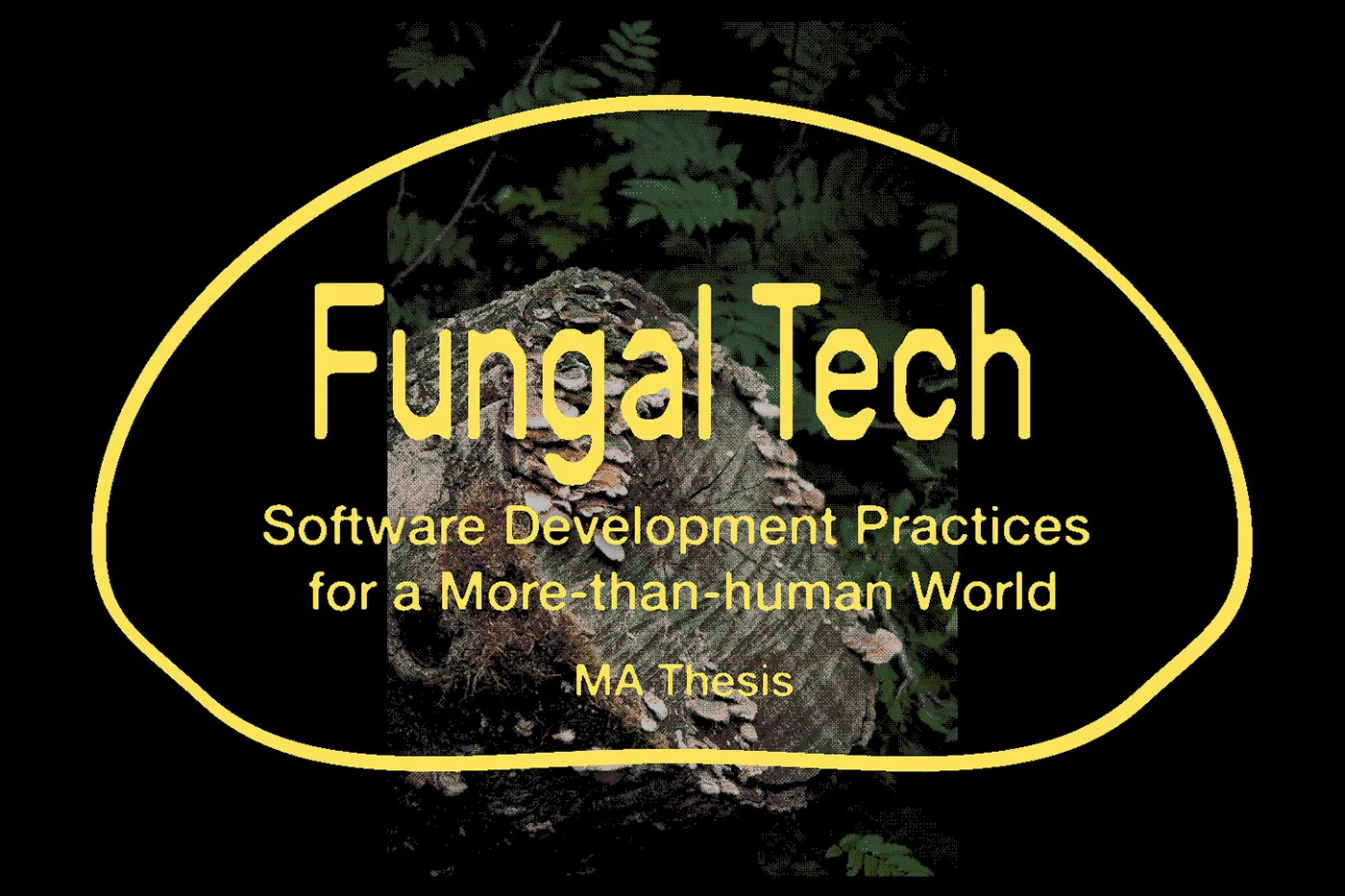 A yellow title graphic overlayed on a photo of a tree trunk covered by wood-decaying fungi.