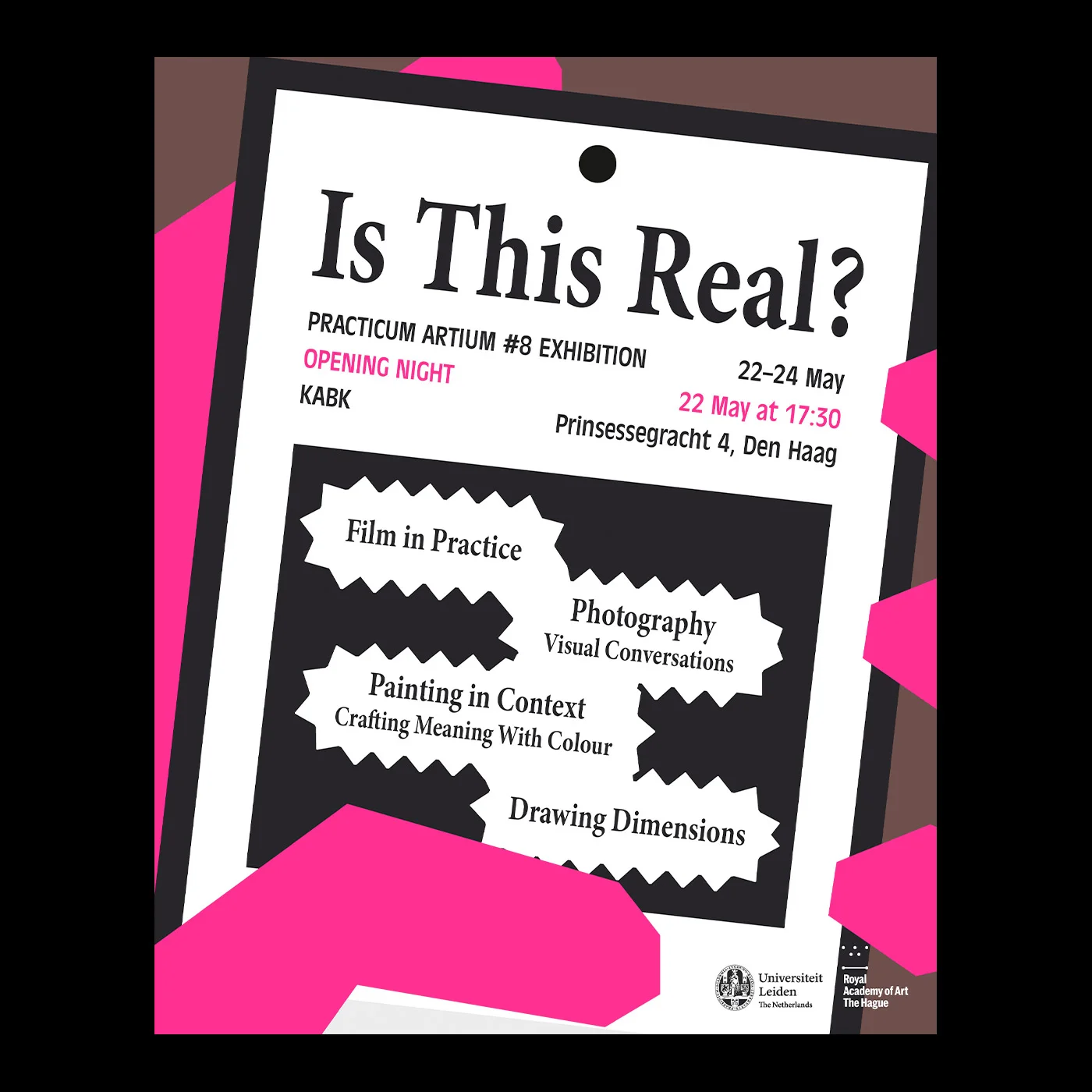 Poster announcing event, showing the title "Is This Real" stylised as a newspaper article on a smartphone screen.